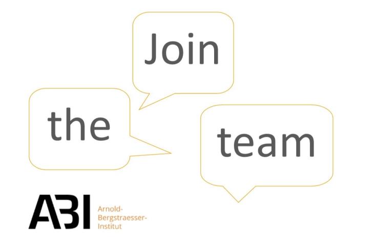 Grafik mit Sprechblasen "Join the team". ABI Logo unten links