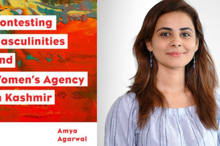 Buchcover zu „Contesting Masculinities and Women’s Agency in Kashmir" und Profilfoto von Amya Agarwal