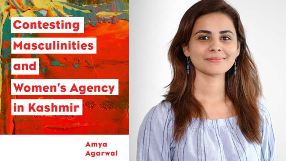 Buchcover zu „Contesting Masculinities and Women’s Agency in Kashmir" und Profilfoto von Amya Agarwal