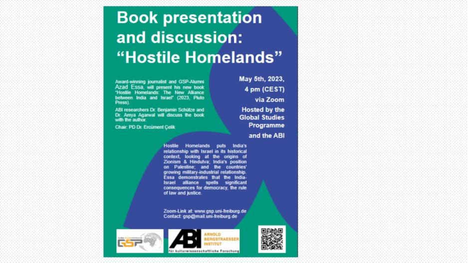 Flyer "Book presentation and discussion: Hostile Homelands"