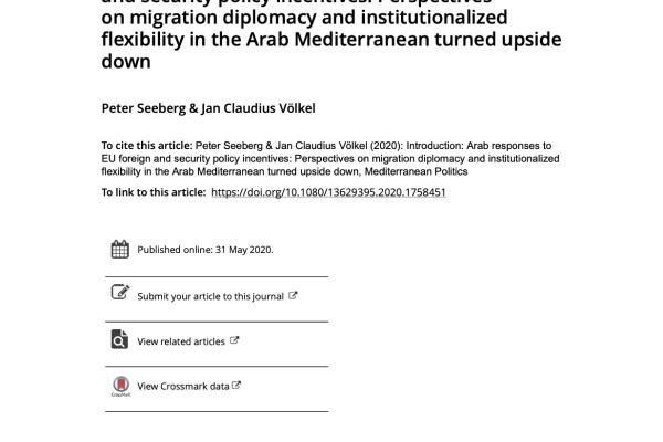 Seeberg, Peter & Völkel, Jan Claudius (2020) Arab responses to EU foreign and security policy incentives: Perspectives on migration diplomacy and institutionalized flexibility in the Arab Mediterranean turned upside down